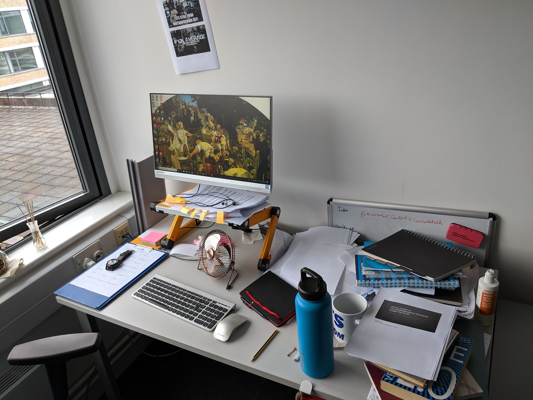 Josh Hughes' writing desk, July 2019